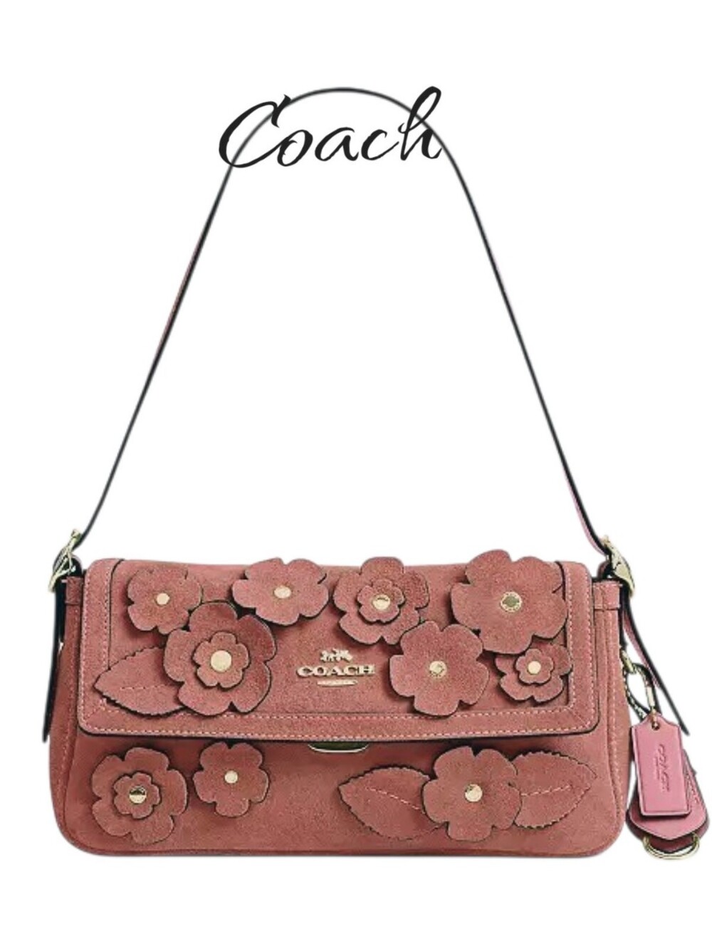 COACH Etta Small Flap Shoulder Bag Floral Applique Convertible Leather NWT